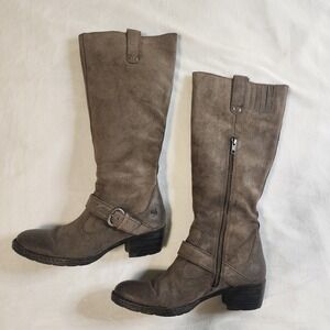 Women's 8.5 M Born Taupe Suede Leather Knee High Riding Boots Side Zip